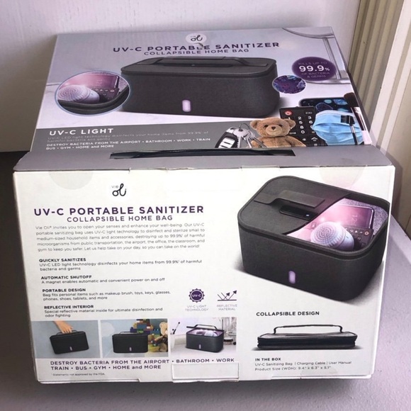 Vie Oli UV-C Portable Sanitizer Collapsible Home Bag Kills 99.9% Bacteria, Gray - Picture 3 of 5